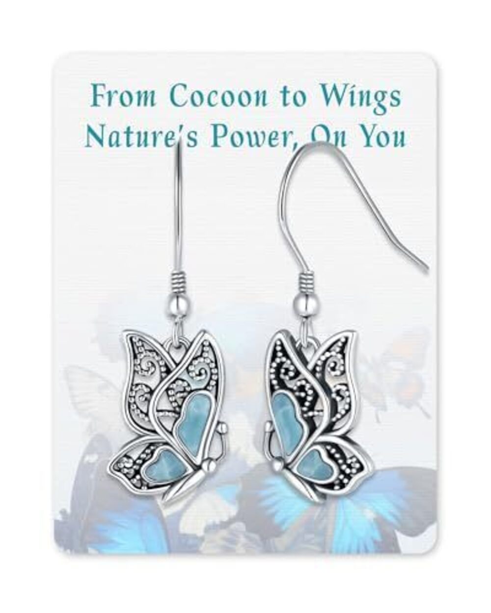 3393 925-Sterling-Silver Oxidation Turquoise Butterfly Earring - A Vintage
